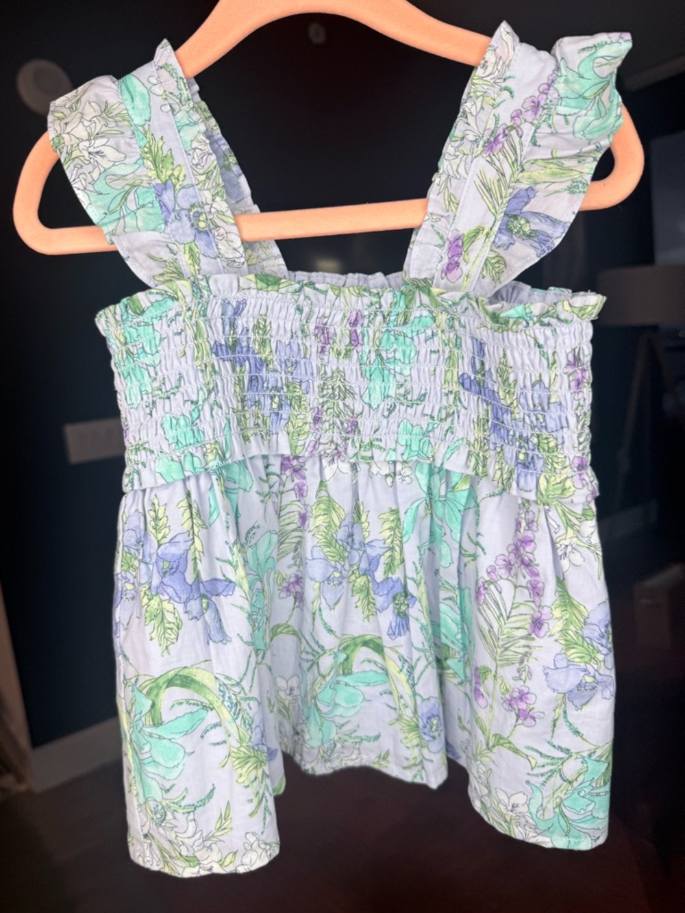 Janie and Jack Mint & Light Blue Floral Smocked Tank